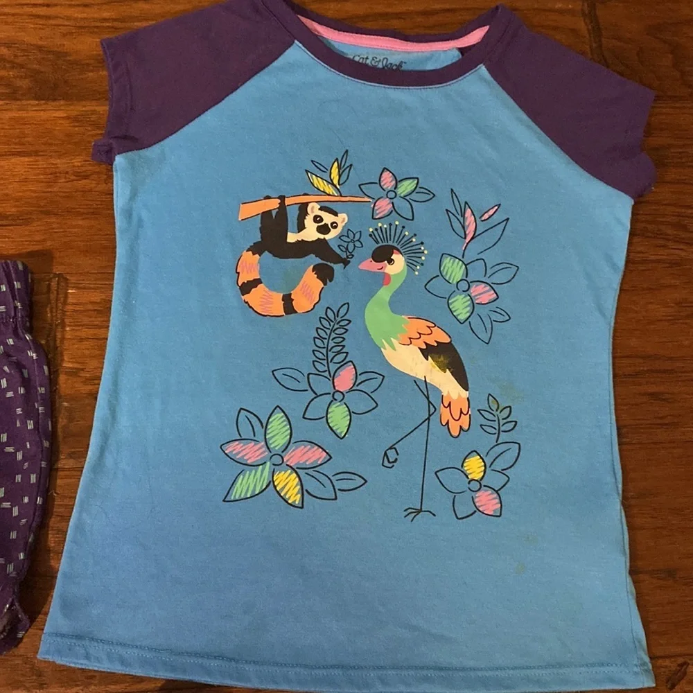 Cat & Jack pajama set shirt shorts & long pants blue purple & white floral Small